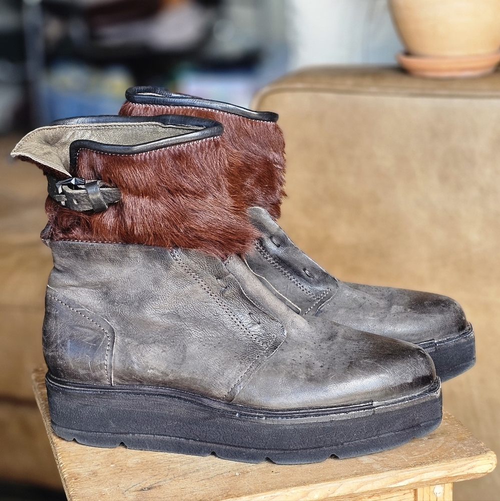 A.S.98 Leather & Calf Hair Chunky Ankle Boots - Picture 10 of 12
